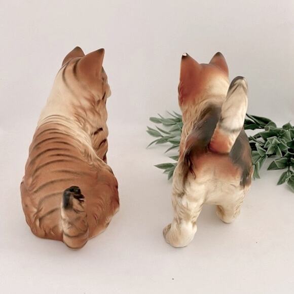 Lefton Vintage Two Tabby Calico Kitten Cat Figurines Japan H6364 Blue Eyes MCM - Picture 2 of 10